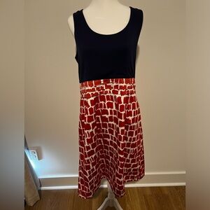 Boden Women’s‎ Navy Blue Fit & Flare Dress W/ Red Brick Skirt Size US 12L
